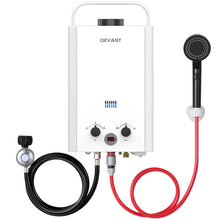 Load image into Gallery viewer, OEVANT Propane Water Heater, 1.58GPM 6L Portable Tankless Water Heater with Handle &amp; Overheating Protection, Propane Gas, Instant Hot Water for RV Camping, Outdoor Shower (WHITE)
