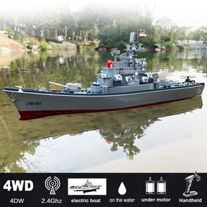 23.6" Inch Remote Controlled Warship Battleship10km/h 4WD 2.4G RC Controlled Ship 1:390 Scale On Water Lakes Pools Exhibits Models