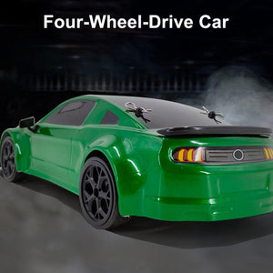 RC Drift Car, 1:14 Remote Control Car, 4WD 30KM/H High Speed RC Racing Car, 2.4GHz Electric Sport Drifting Car with LED Lights, 2 Batteries (Green)