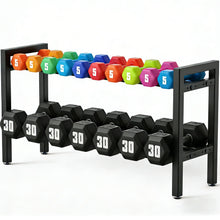 Load image into Gallery viewer, Kolovbe 32 IN Dumbbell Storage Rack, Weight Rack for Dumbbells, 2 Tier Adjustable Kettlebell Rack Shelf Weight holder for Home Gym Heavy-Duty 500LB Space-Saving (Rack Only)
