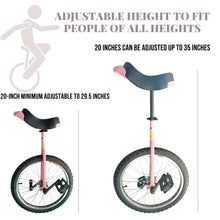 Load image into Gallery viewer, Unicycle for Adults Alloy Rim Adjustable Seat with Unicycle Stand and Pump for Fun Fitness Exercises Balance Training Circus Performances (Pink, 20&quot;)
