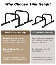 Load image into Gallery viewer, TABEKE Push Up Bar, 14'' High Steel Parallettes &amp; Dip Bar - Black
