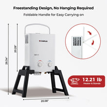 Load image into Gallery viewer, CAMPLUX Outdoor Portable Propane Caming Water Heater 1.32 GPM with Pump Pack Kits, Freestanding Stand &amp; Carry Bag, AY132Max, White
