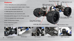 1/8 Nitro RC Car for Adult 90KM/H 2.4G Full Proportional Nitro Gas Power Remote Control Truck RTR 30CXP Nitro Engine with Pull Starter