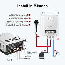 Load image into Gallery viewer, Propane Tankless Water Heater, 5L 1.32 GPM Outdoor Portable Gas Instant Hot Water Heater with Digital Display Overheating Protection, for Camping Barn Cabin RV White
