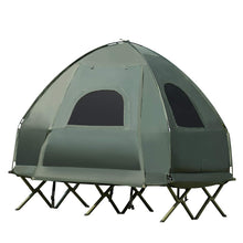 Load image into Gallery viewer, Double Tent Bed, Portable Camping Tent with Air Mattress and Pillow, Folding Camping Cot of Metal Frame, Double Sleep Bag with Polyester Canopy, for Outdoor Family Camping Picnic - Military Green
