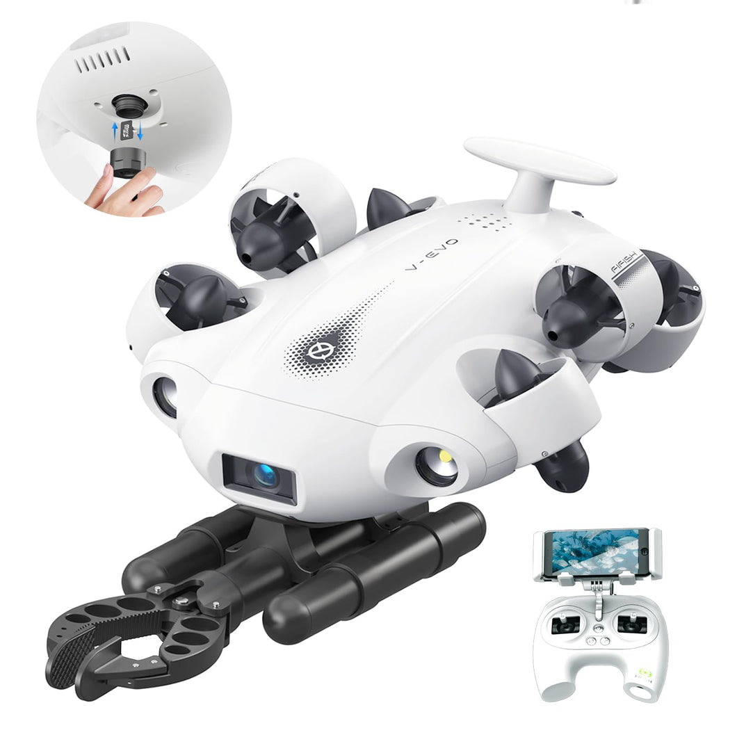 Underwater Drone with Robotic Arm, with Removable SD Card, QYSEA AI Vision Lock 360° Omnidirectional Movement