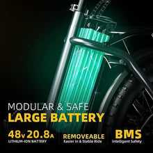 Load image into Gallery viewer, 1000W Folding Electric Bike, 48V 20.8AH Large Removable Battery E-Bike, 30+MPH, 80 Miles Max Range, 20&quot; Fat Tire
