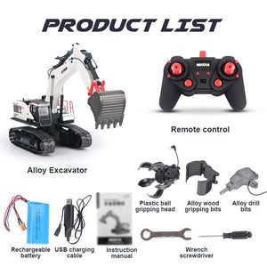 4 in 1 Remote Control Excavator with Grab Drill Metal Shovel, 22 Channel Full Functional Construction Tractor