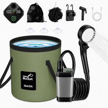 Load image into Gallery viewer, ELZONYX Portable Shower for Camping, 6000mAh Rechargeable Camping Shower with Intelligent LED Display, Foldable Bucket, 4 Spray Modes, IPX7 Waterproof Outdoor Camp Pump for Hiking, Travel, Car, Pet
