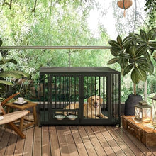 Load image into Gallery viewer, 43.3" Heavy Duty Large Dog Crate with Wheels &amp; Feeding Bowls, 3 in 1 Foldable Extra Large Dog Kennel &amp; Playpen, Indestructible Escape-Proof Metal Dog Cage for Large Dogs, Indoor Outdoor, Black

