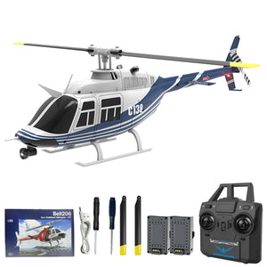 C138 Remote Control Helicopter, 1:33 Scale Bell206 Helicopter 2.4G 4CH RTF Single Propeller Aileron Free, Optical Flow Positioning (2 Battery)
