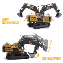 Load image into Gallery viewer, Remote Control Excavator Toys, 14 Channel 1:14 RC Construction Vehicles Toy with Mist Spray, 2.4GHZ Light and Sound RC Digger
