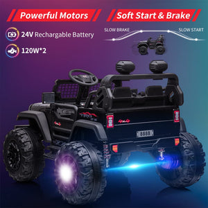 24V Kids Ride On Car with Remote Control, 2 Seats 20“ Extra Large Seat Wide Truck, 7Ah Battery Electric Vehicle (Black)