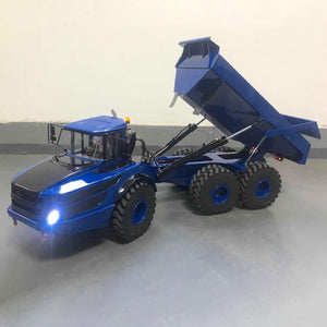 1/14 RC Articulated Truck Metal Hydraulic Lifting Dumper Tipper RTR Model Flysky i6S Radio Controller Construction Vehicle Model(Blue)