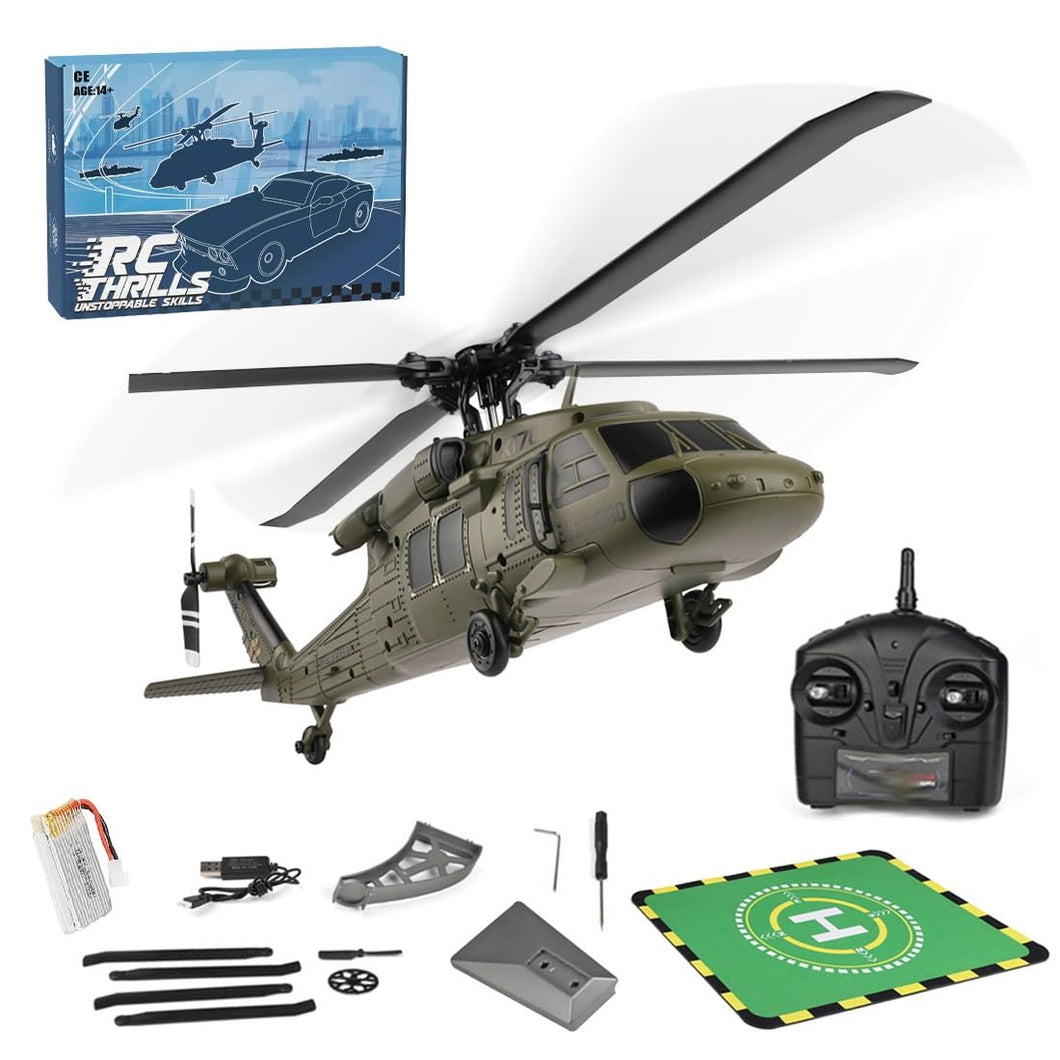 RC Helicopter Model, Black Hawk UH-60L 170 Size 4CH Flybarless Helicopter with Adjustable Left and Right Hand Throttle (RTF Version)