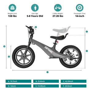Electric Balance Bike for Kid, 14" Pneumatic Tire, Max 15.5Miles and 36V 250W Kids' Balance Bikes and Adjustable Seat