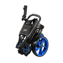 Load image into Gallery viewer, KVV 3 Wheel Foldable/Collapsible Golf Push Cart Ultra Lightweight Smallest Folding Size, New-Version Scorecard Holder Free Umbrella Holder Included(Black/Blue)
