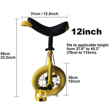 Load image into Gallery viewer, Single Wheel Unicycles Kid&#39;s Trainer Unicycle 12inch, Thick Tire Balance Exercise Bike (Yellow)
