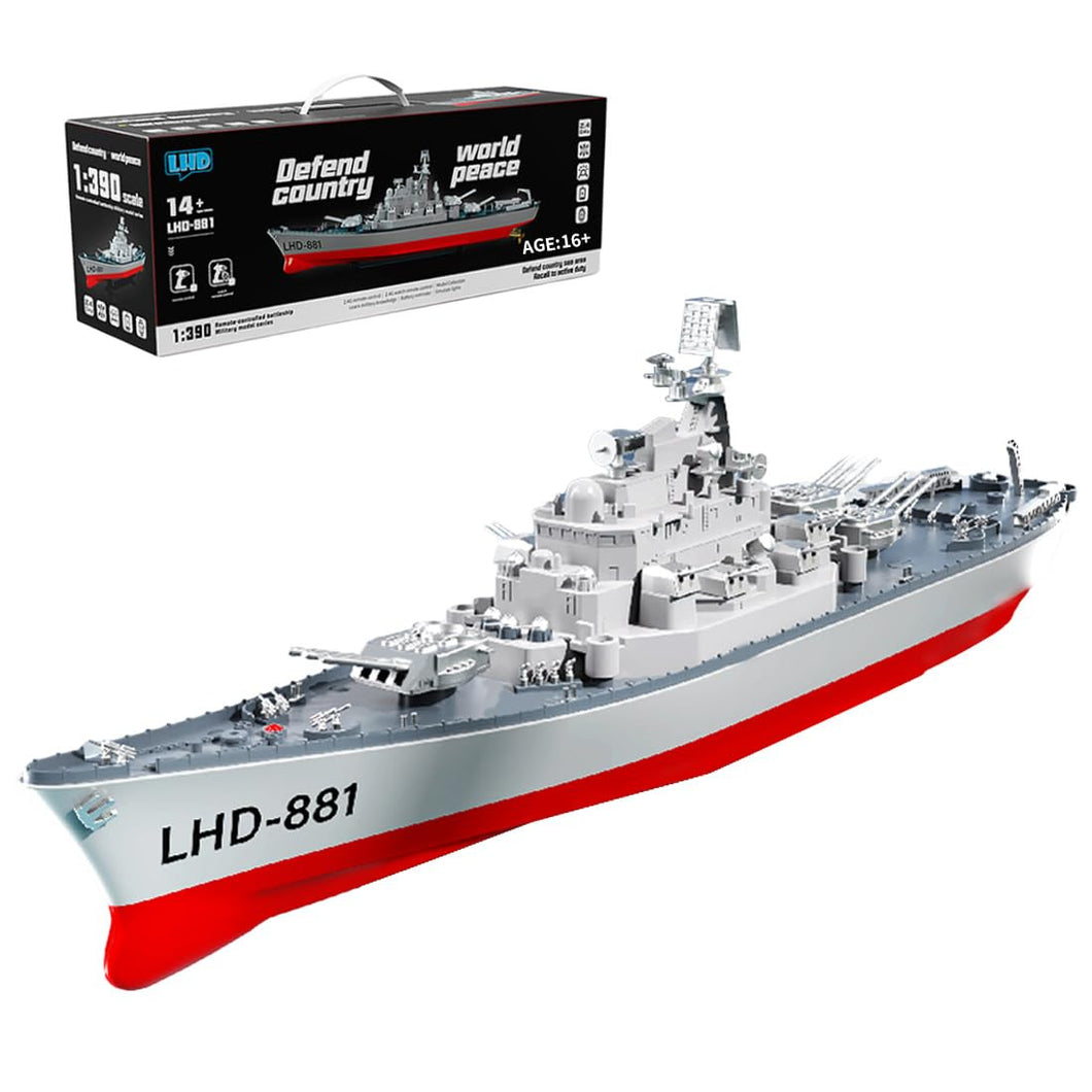 RC Battleship Model, 1/390 LHD-881 2.4G Electric High-Frequency Twin-Engine Battleship Model Kit, RC Racing Boat