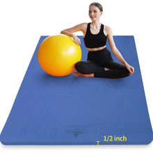 Load image into Gallery viewer, Hatha Yoga Large TPE Yoga Mat 6'x4'x1/2" Extra Thick Non-Slip Exercise Mat - for Yoga Pilates &amp; Home Gym Workouts(Blue)

