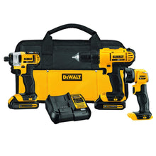 Load image into Gallery viewer, DEWALT 20V MAX Cordless Drill Impact Driver and LED Work Light Portable, Power Tool Combo Kit 3 Tool, 2 Batteries and Charger Included (DCK340C2)
