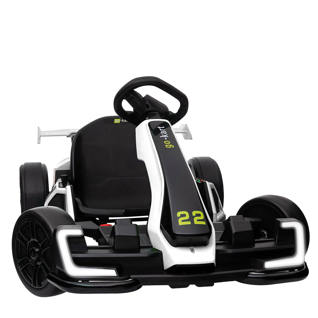 Go Kart Electric Drift Kart Car with Adjustable Seat, 24V Outdoor Ride on Toy with 4 Speed Mode - White