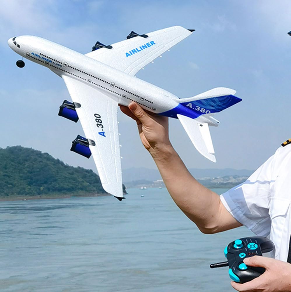 RC Airbus 747 A380 2.4G Remote Control Electric Plane Four Motor RC Airplane Toy RC Airliner with LED Lights Drop Resistant Aircraft 2 Batteries