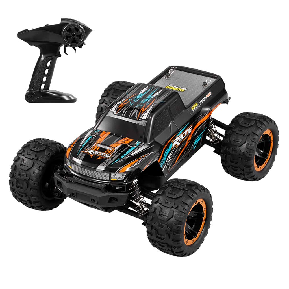 1:16 Scale Remote Control Car, 4WD 45KM/H High Speed RC Truck with Brushless Motor, 2.4GHz All Terrain (Orange)
