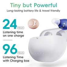 Load image into Gallery viewer, Rechargeable OTC Hearing Aids for Seniors Invisible In Ear Hearing Aids for Elders Adults with Mild to Moderate Hearing Loss Hearing Amplifiers Earbuds Noise Cancelling Clear Sound Conversation 100H with Charging Case
