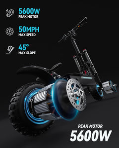 Electric Scooter, 5600W Dual Motor Max Speed 50MPH, 60V33AH Lithium Battery 60Miles Range, 11" Vacuum Off-Road Tire