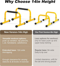 Load image into Gallery viewer, TABEKE Push Up Bar, 14'' High Steel Parallettes &amp; Dip Bar (Yellow)
