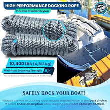 Load image into Gallery viewer, Premium Nylon Boat Dock Lines &amp; Ropes for Docking &amp; Pontoon | Double Braided Marine Rope | Boat Ropes for Docking with Loop | UV &amp; Saltwater Resistant Dock Rope (Marine Gray, 5/8” x 25’)
