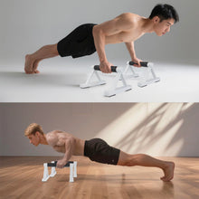 Load image into Gallery viewer, BESTWEI 1 Pair Wooden Parallettes Push Up Bars for Men, Strength Training Pushup Stands Handles for Home Calisthenics, Fitness, Floor Workouts Solid Wood with White Metal Bracket - Support 500 lbs
