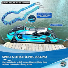 Load image into Gallery viewer, DockingPal™ - Premium Flat Bungee Dock Lines for Boats (Lagoon Blue | Elastic Boat Dock Rope with Stainless Steel Carabiners | Stretches from 3' to 5' | Absorbs Shocks Damage to Jet Ski, PWC
