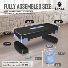Load image into Gallery viewer, Blue Black Exercise Step Platform Set with Kettlebell &amp; Measuring Tape
