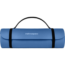 Load image into Gallery viewer, Retrospec Solana Yoga Mat 1" Thick w/Nylon Strap for Men &amp; Women - Non Slip Exercise Mat for Home Yoga, Pilates, Stretching, Floor &amp; Fitness Workouts - Denim Blue
