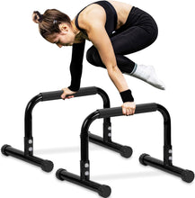 Load image into Gallery viewer, TABEKE Push Up Bar, 14'' High Steel Parallettes &amp; Dip Bar - Black
