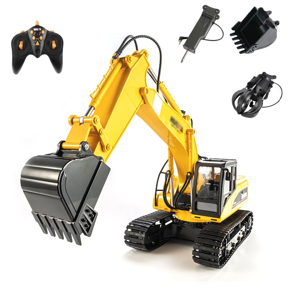 3 in 1 Remote Control Excavator Toy 1/14 Scale RC Excavator, 16 Channel Upgrade Full Functional Construction Vehicles