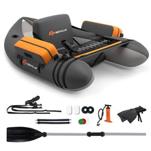 Load image into Gallery viewer, Goplus Inflatable Float Tube, Fishing Belly Boat w/Paddle, Flippers, Fish Ruler, Pump, Storage Bag, Adjustable Straps, 350LBS Load Capacity (Gray, W/Rod Holder)
