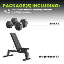 Load image into Gallery viewer, HANDBODE Adjustable Weight Bench for Full Body Workout, 1300 lb Weight Capacity Bench Press Bench of Home Gym Strength Training, Incline Upright Flat Utility Workout Bench with 50 lb Dumbbells
