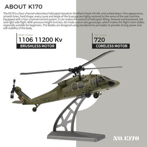 RC Helicopter Model, Black Hawk UH-60L 170 Size 4CH Flybarless Helicopter with Adjustable Left and Right Hand Throttle (RTF Version)