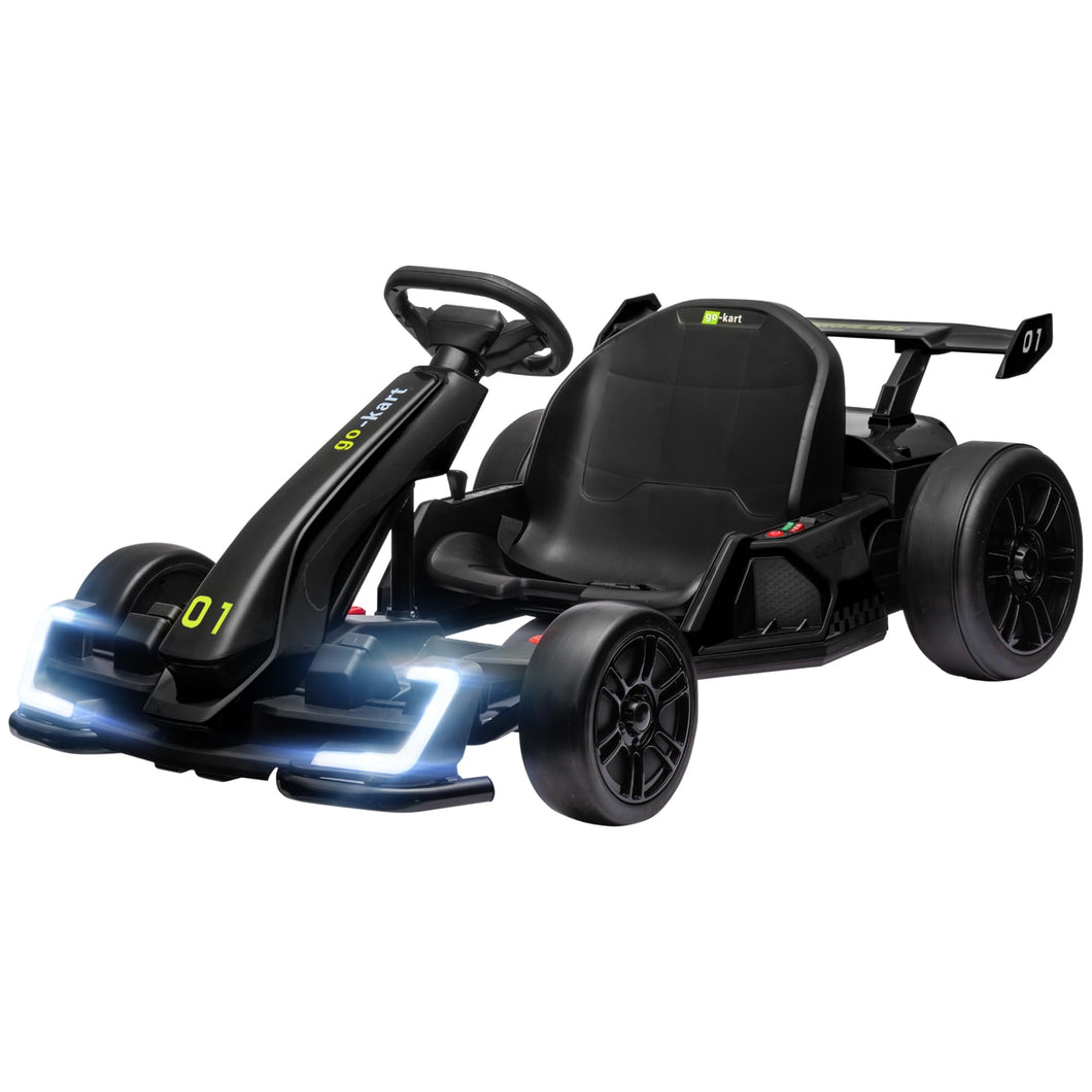 24V 7.5 MPH Electric Go Kart with Adjustable Seat, Drifting Car Battery Powered Ride on Toy Outdoor for 6-12 Years Old, Black