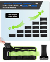 Load image into Gallery viewer, Adjustable Ankle Weights 1-5 LBS Pair with Removable Weight for Jogging, Gymnastics-Green
