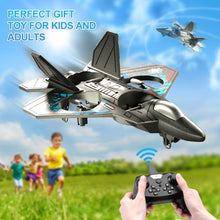 Load image into Gallery viewer, RC Helicopter Plane for Kids, 2.4Ghz Remote Control F22 Jet Fighter Airplane Quadcopter Toy Gifts, Cool Lights Stunt Roll (Blue)

