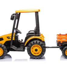 Load image into Gallery viewer, Ride on Tractor with Trailer, Electric Vehicle Toy with 3-Gear-Shift Ground Loader, Treaded Tires, LED Lights, Audio (Yellow)

