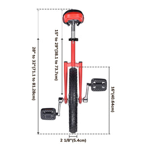16" Inch Wheel Unicycle Leakproof Butyl Tire Wheel Cycling Outdoor Sports Fitness Exercise Health Red
