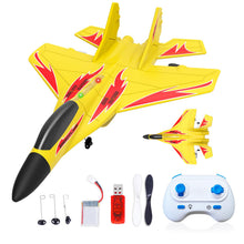 Load image into Gallery viewer, QFCST Foam Remote Control Wireless Airplanes RC Planes, Remote Control Fighter Toys, 2CH 2.4Ghz RC Fighter Jet with Light, Hobby Rc Airplanes Easy to Fly for Kids Boys Adults(Yellow)
