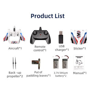 RC Plane Remote Control Airplane, 3 in 1 Water Land Air RC Airplane, 2.4GHz 2CH RC Aircraft, RC Glider, White