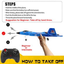 Load image into Gallery viewer, Remote Control Plane F-22 Raptor, 2.4Ghz Rc Airplane with Smart Gyro/LED Lights/3 Rechargeable Batteries (Blue)

